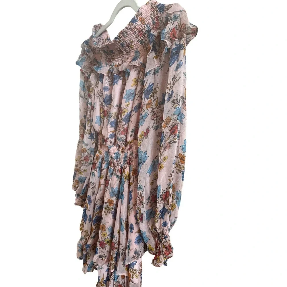 Gilner Farrar Pink Floral Mini Dress Off The Shoulder Ruffled Neckline Size XS‎